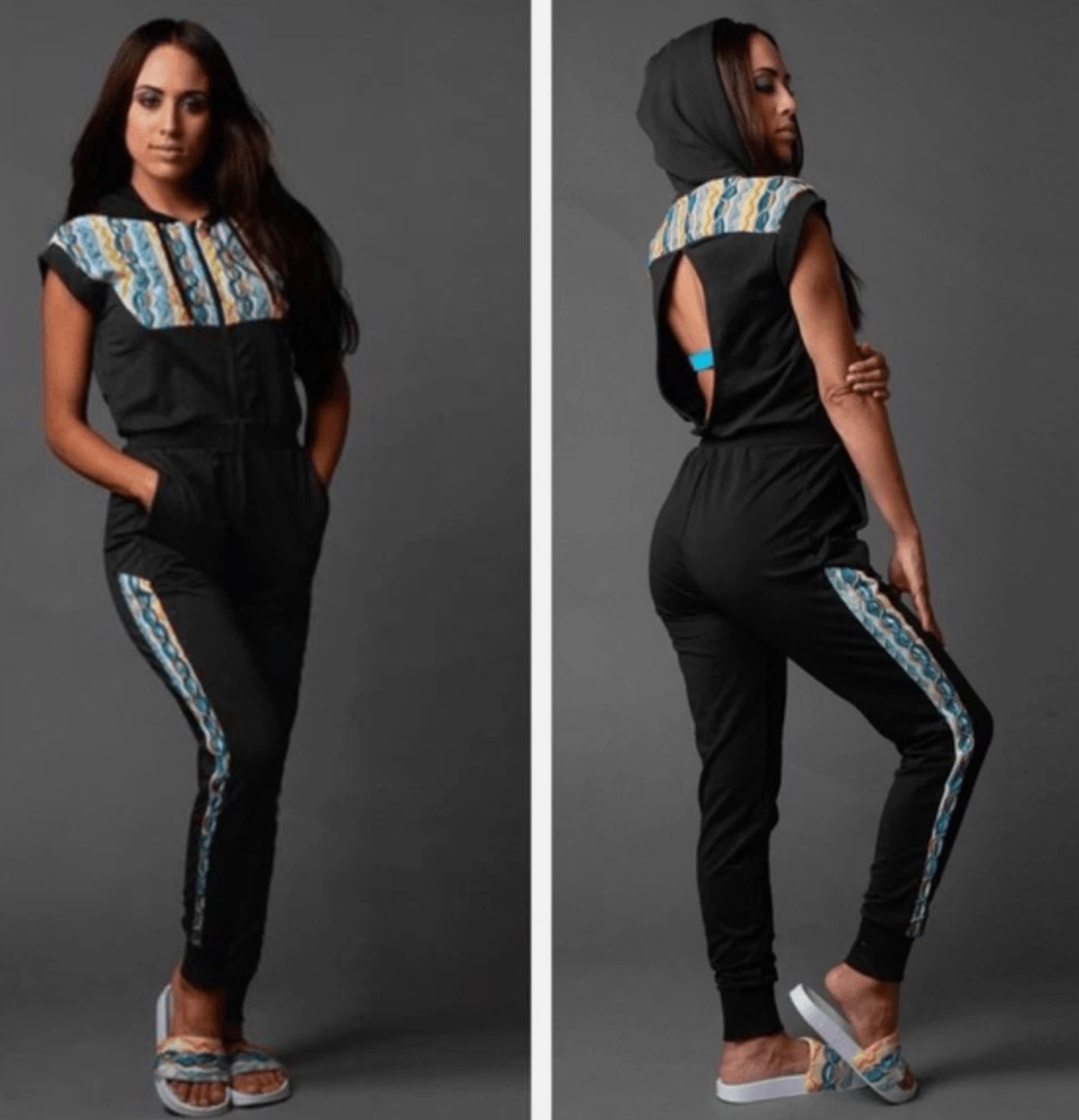 Puma X Coogi Sweatshirt Jumpsuit Romper Womens XS Black Blue