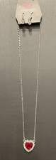 Paparazzi NWT Red Heart Pendant On Silver Tone Chain Matching Earrings Set