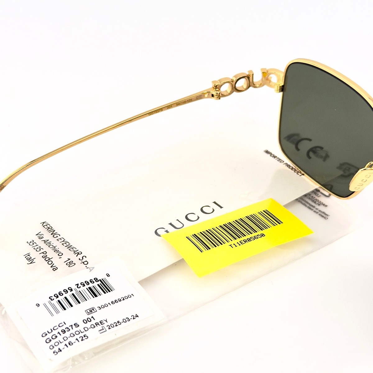 GUCCI 1937 Gg1937S Gold Gray Logo Unisex Metal Rectangle Fashion