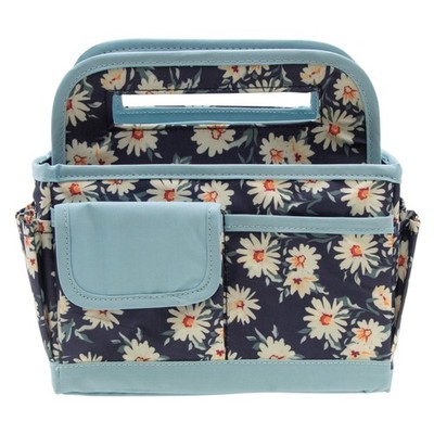 Multipurpose Fabric Tote Bag Storage Caddy with Multiple Pockets in Blue Floral