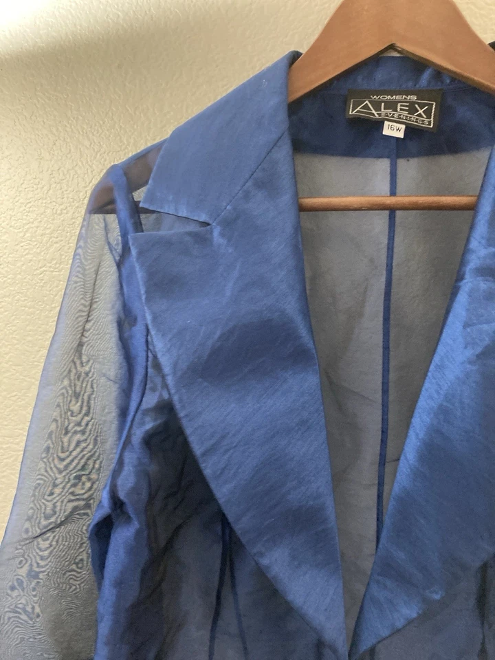 Chaqueta de Noche Transparente Azul Real Joya Botón Talla 16 Boda Formal Foto 2 de 4