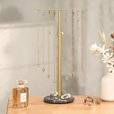 Jewelry Stand Necklace Holder, Adjustable Gold Metal Organizer for Long Neckl...