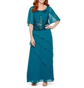 maya brooke short sleeve embroidered evening gown