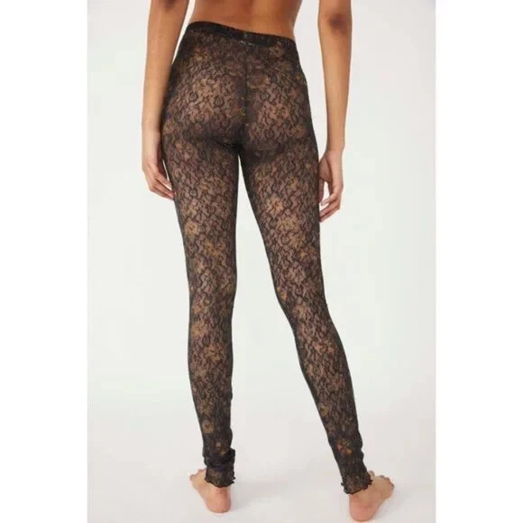 Free People Layered in Lace Legging Black Combo Tan Flowers Floral Size M NWT - Image 2 of 4