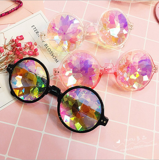 Round Glasses Kaleidoscope Eyewears Crystal Lens Party Rave  display picture 2