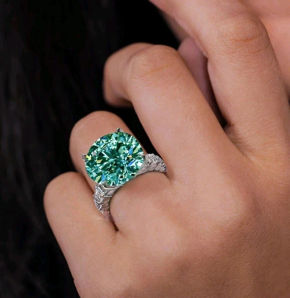 SELTENER 20,00 ct zertifizierter Rundschliff blau behandelter Diamant Solitär Ring 925 Silber