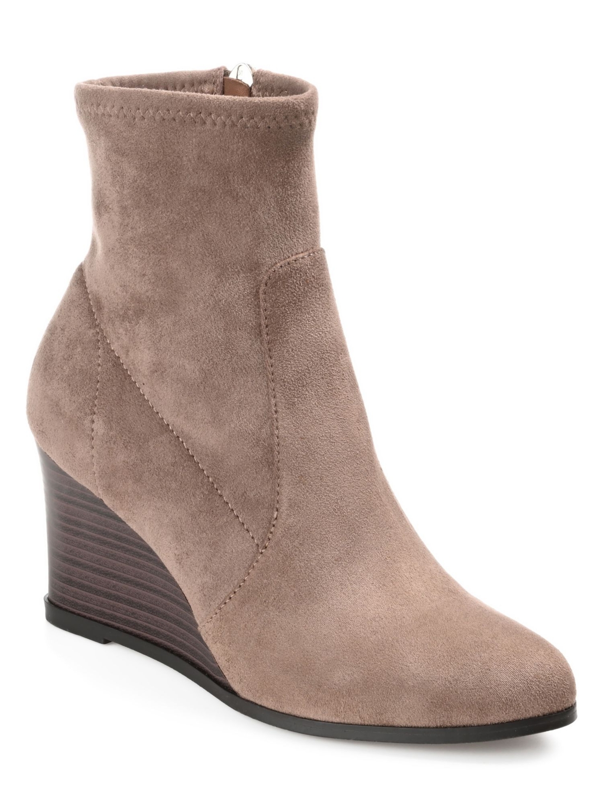 Женские коричневые стрейчевые ботильоны на танкетке с круглым носком в стиле Хепберн из коллекции JOURNEE 11 М