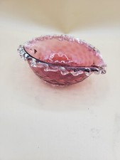 Murano Cranberry clear Handblown Art Glass Ashtray Dish Gold Flecks Venetian