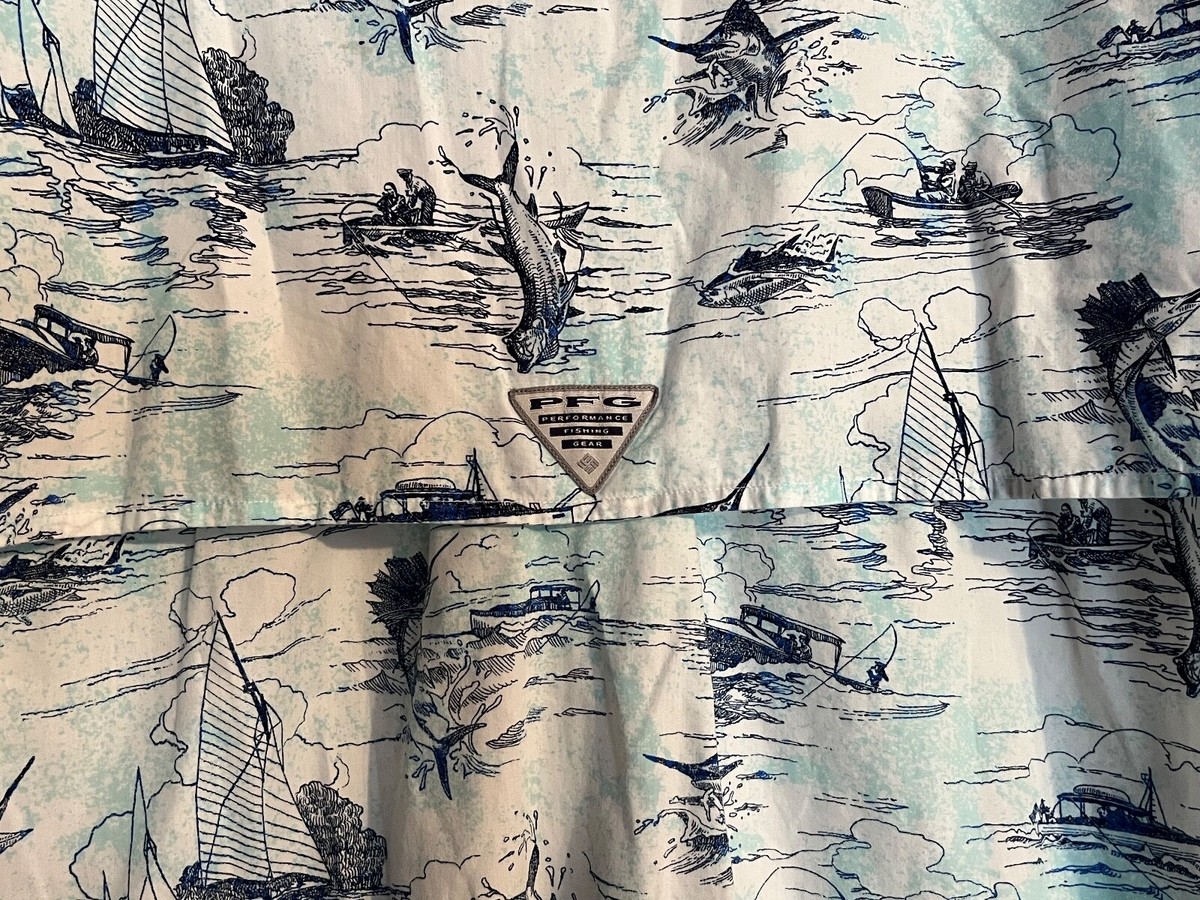 Chemise Columbia PFG adulte XL blanche boutonnée pêche