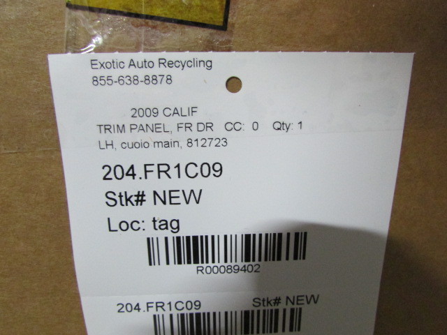 Ferrari California, LH, Left Front Door Trim Panel, Cuoio, New, P/N 812723
