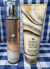 Bath  Body Works Set - WARM VANILLA SUGAR Fine Fragrance Mist  Body Cream 8 Oz