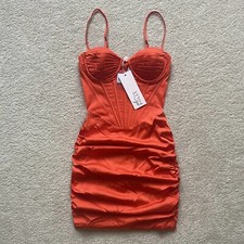 BNWT Oh Polly Lorella Orange Satin Corset Cut Out Ruched Bodycon Mini Dress UK 6