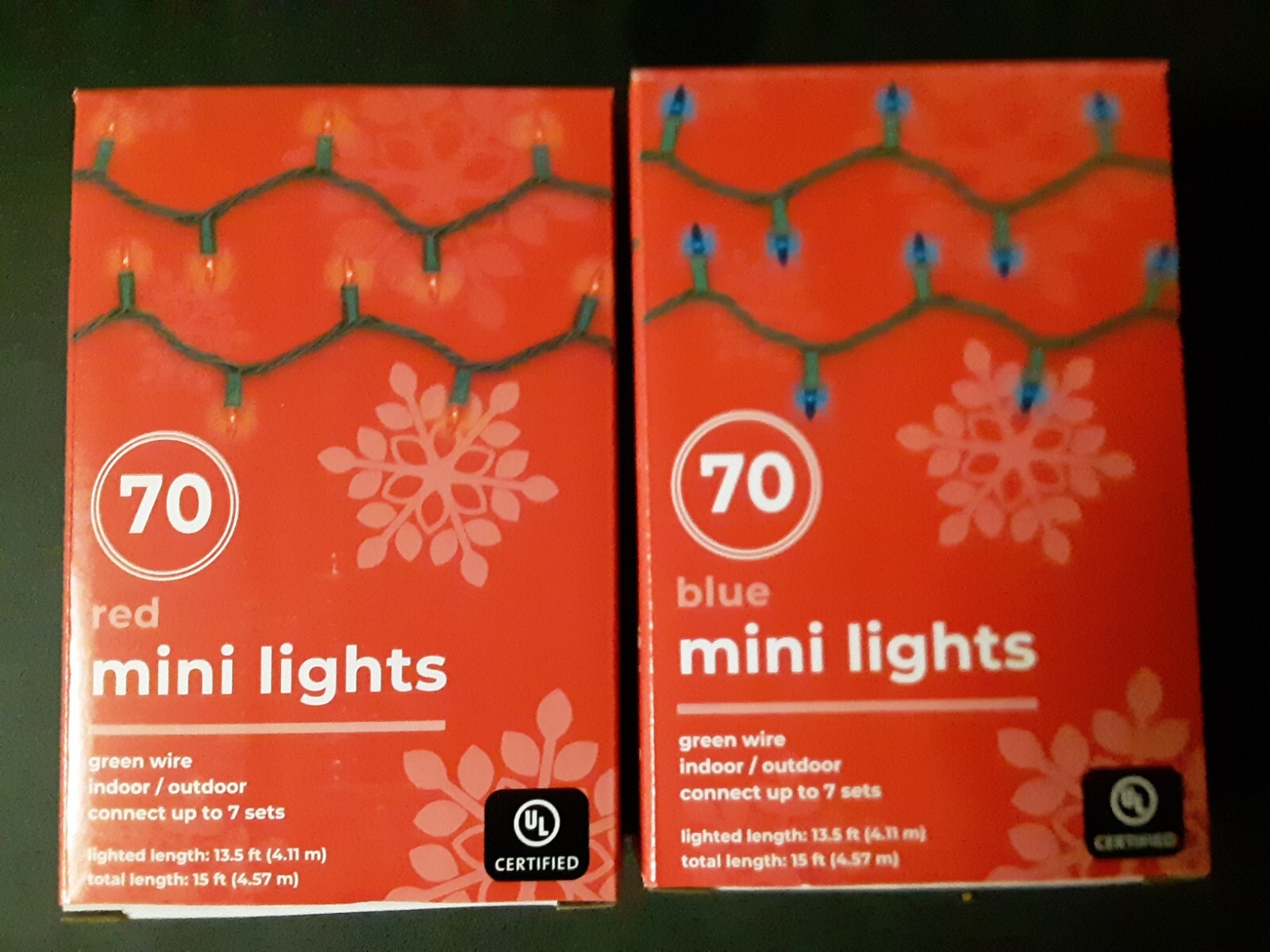 70 Count Blue or Red Mini Lights Green Wire Ind/Outdoor 15 Feet Rite-Aid New