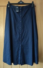 M&S Navy Button Front A-line Midi Skirt UK 10 & 16 Reg