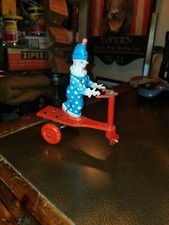 Vintage 1960s Clown Riding a Scooter Tin Wind Up Toy China  