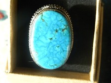 VINTAGE BLUE WEB TURQUOISE STERLING SILVER RING 6-1/2