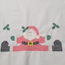 Christmas Santa Table Runner 41 x 14 Embroidered on White Holiday Decor