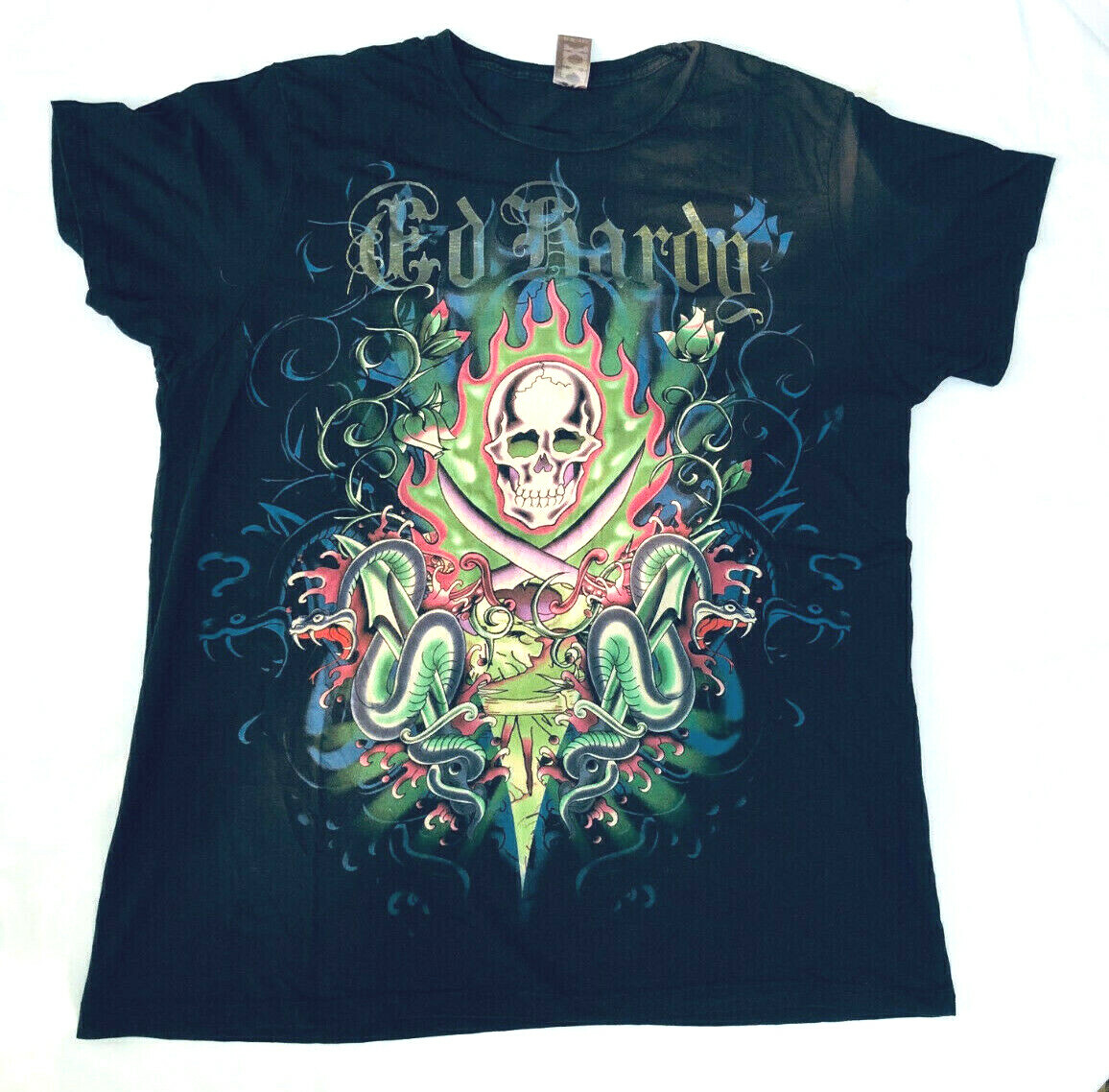 ED HARDY by CHRISTIAN AUDIGIER Vtg BLACK Graphic Skull Cotton T