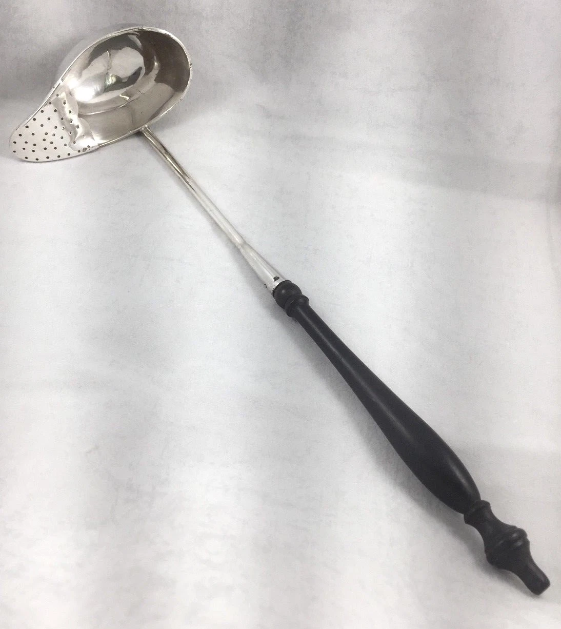 Vintage Silver Plate w/Wood Handle Large Wine Straining Ladle-15"