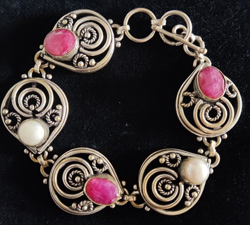 Bracciale Argento Con Radici Di Rubino E Perle - 第 1/8 張圖片