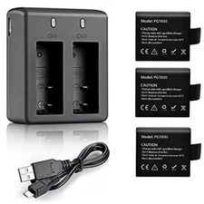 3 x 1050mAh Rechargeable Action Camera Battery with USB Dual Charger Compatib...