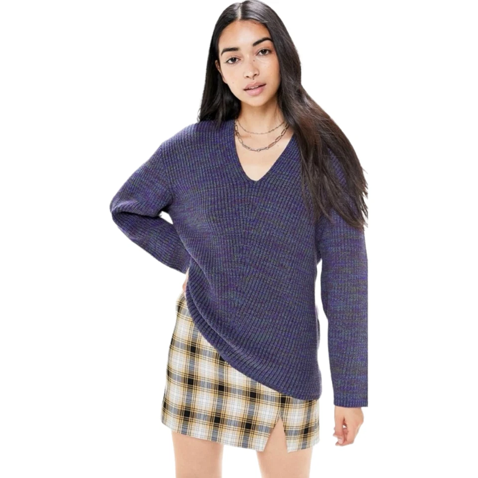 Urban Outfitters Victoria Blue Green Oversized V Neck Chunky Knit Sweater XS