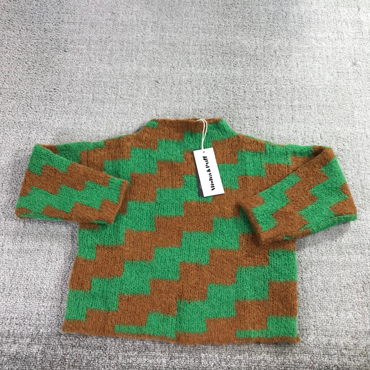 Misha & Puff Sweater Girls 5 Y Boucle Bottle Green Ziggy Brown