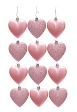 Image of 12PC HEART BAUBLES - GLITTER & MATTE - CHRISTMAS TREE BAUBLE DECORATIONS 7x8cm