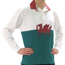 New Mens Cym Am Byth Welsh Flag Rugby Shirt L/S Red Contrast Collar Sports Top