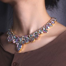 AB Rhinestone Crystal Choker Necklace Wedding Party Prom Necklaces For Women