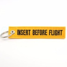 INSERT BEFORE FLIGHT QTY 1 PC YELLOW/black KEYCHAIN RING TAGS CABIN CREW PILOT