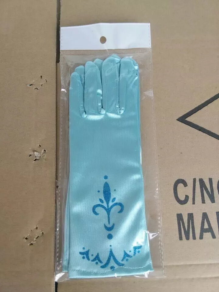 Beautiful Frozen Princess Queen Elsa Anna Costume Blue Gloves w glitter pattern