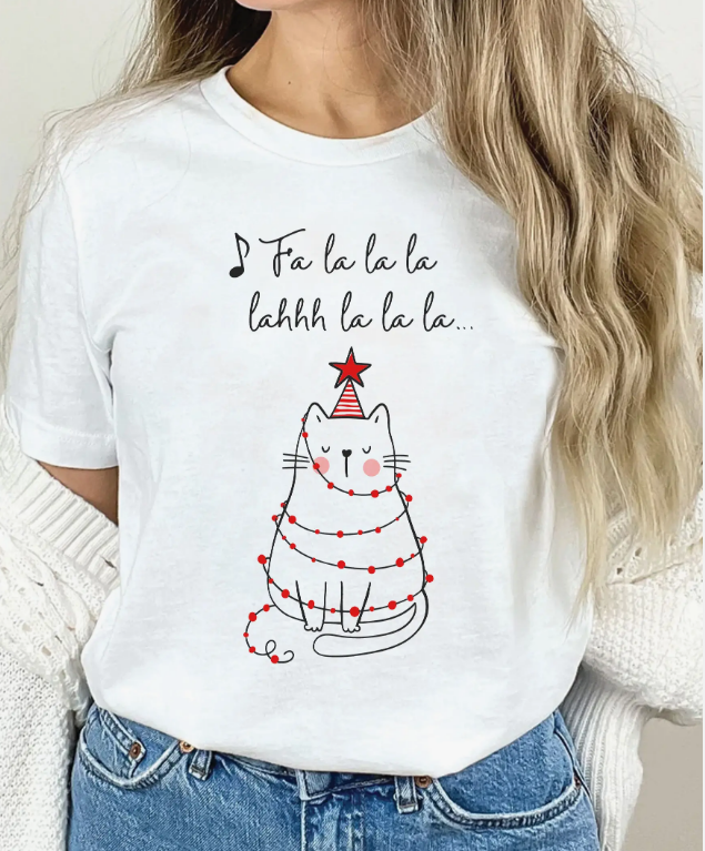 Holiday Christmas Cat T-Shirt Tee Top for Cat Lovers