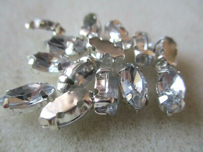 10 STCK. (7 X 15 MM) KRISTALL NAVETTE STRASS SILBERRÜCKEN EDELSTEINE ZUM AUFNÄHEN SCHMUCK