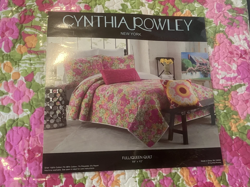 Edredón completo/queen rosa y verde Cynthia Rowley 3 piezas y fundas de almohada estándar Nuevo en paquete Foto 2 de 4