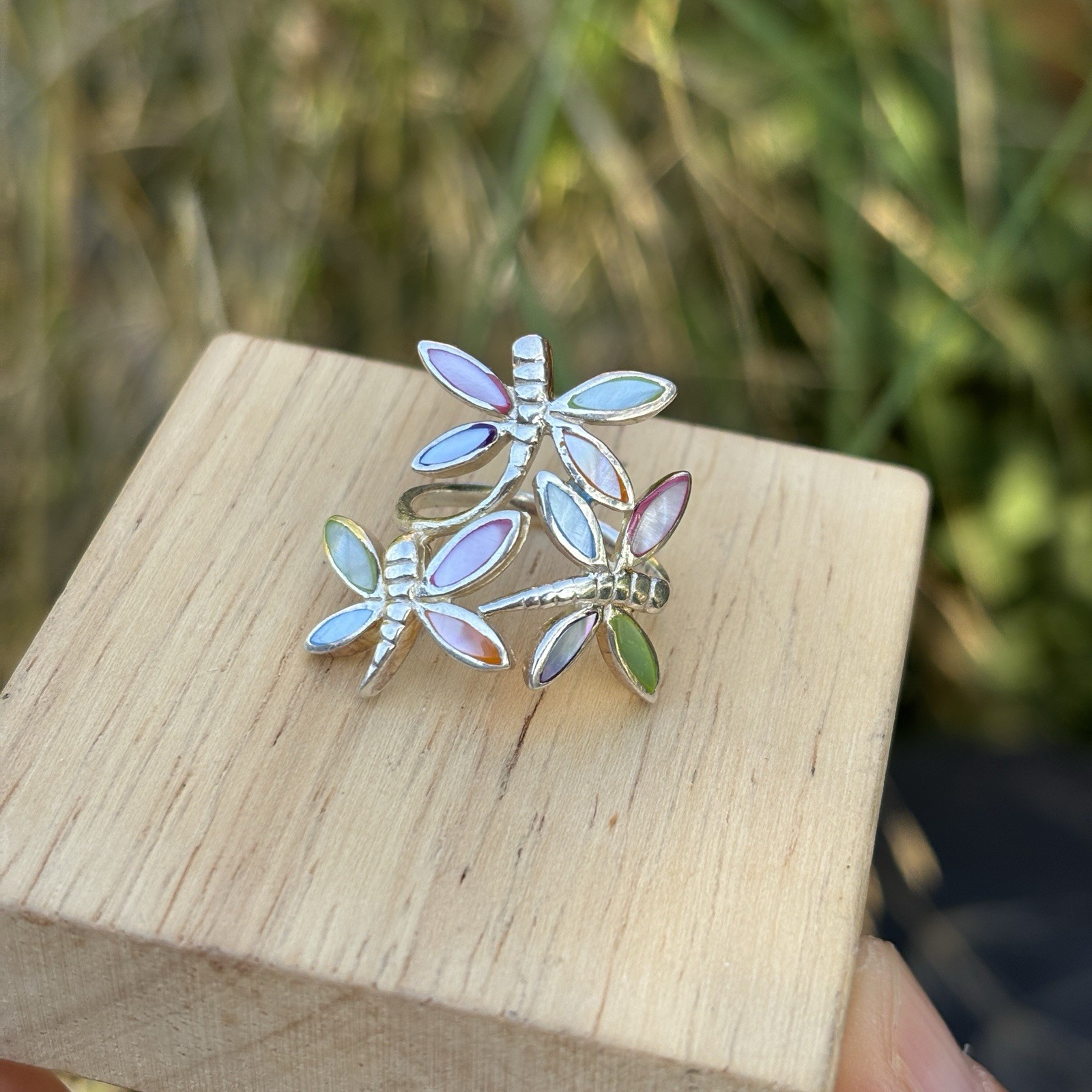 Sterling Silver MOP Multiple-Colors Dragonfly Rin… - image 2