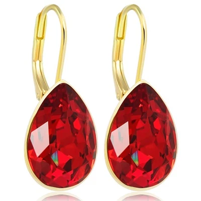 NOBEL Gold Ohrringe 925 Silber vergoldet Kristalle Rot goldene Ohrhänger Tropfen ku...