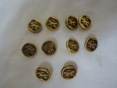 VINTAGE KLEINE KUNSTSTOFFKNÖPFE GOLD/SCHWARZ MIT LÖWE? X 10