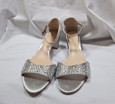 Badgley Mischka Silver Jewel Sandal Ankle Strap Block Heel Size 8