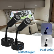 2pcs 12v Led Reading Light Flexible Rv Camper Bedside Desk Wall Lamp Usb Port