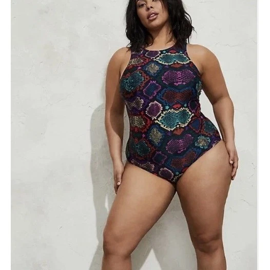 Torrid Bathing Suit Swimsuit One Piece Snake Print Black Multicolor Size 2 - Image 2 of 4
