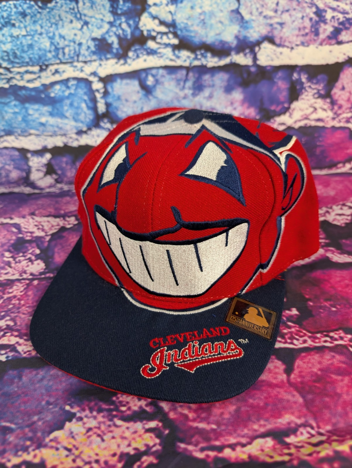 Vintage 90's Cleveland Indians Big Logo Chief Wahoo Snapback The Game AOP