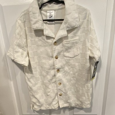 Art Class kids White Check Terrycloth Button-Up Shirt Pockets Short Sleeve M
