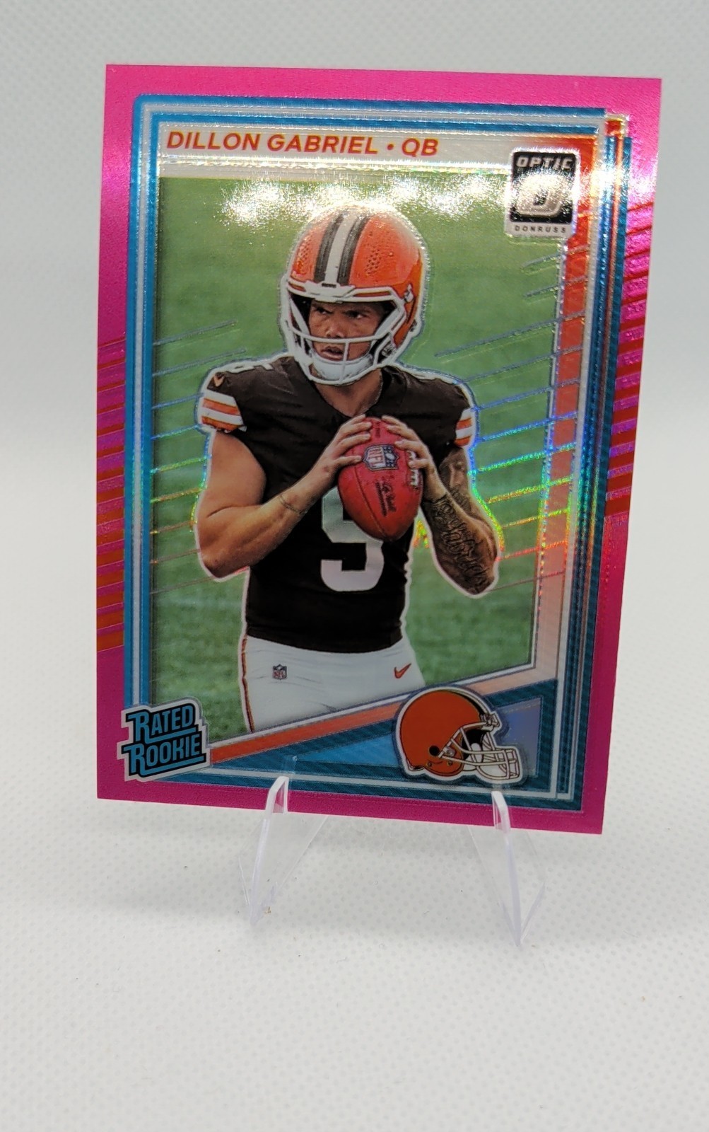 2025 Panini Donruss Rated Rookie Dillon Gabriel #316 Optic Preview Pink Prizm