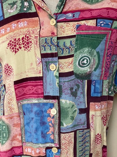 Vintage A|M Sport Womens Geometric Print Short Sleeve Blouse Top Medium - Picture 3 of 5