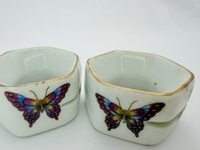 Antique Dresden-Style Porcelain Butterfly  Insect Napkin Rings Pair 