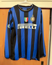 Vintage Inter Milan Canales 15 Long Sleeve Soccer Jersey Blue/Black Striped L