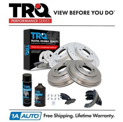 TRQ Front Ceramic Pads Rotors Rear Drums Shoes Fluids Kit For 01-05 Honda Civic