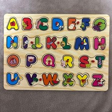 Wooden Alphabet Puzzle, Colorful Letters, Educational Toy, 12x8.3 inches, Used d