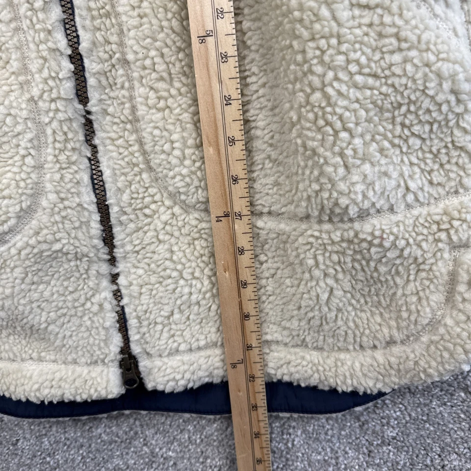 Abrigo Chaqueta Larga Sherpa Polar LL Bean Mountain Pile Para Mujer Pequeña Beige Azul Marino Foto 3 de 4